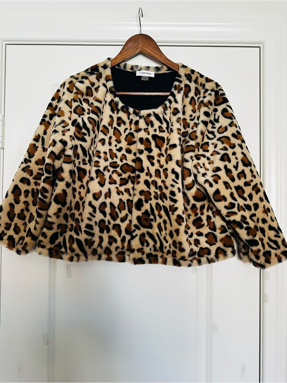 Calvin Klein Leopard-Print Faux Fur Jacket - tan, black